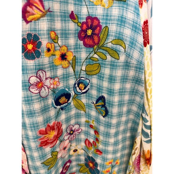 New John Mark Womens Medium Hummingbird Floral Lagenlook Button-Up Shirt Artsy - Picture 7 of 14